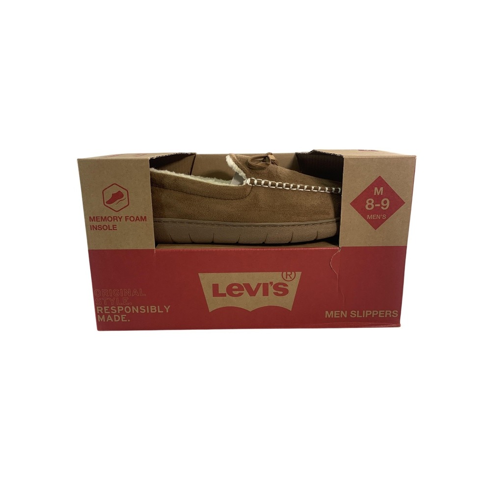 Levis Comfort Lite Moccasin Slippers Mens Size Brown Memory Foam Red